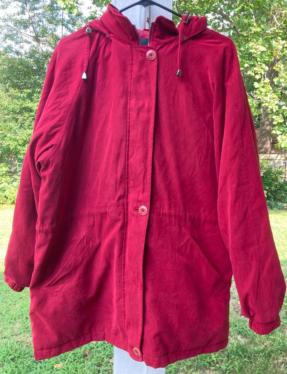 London Fog - Vintage 90s Mom Burgundy Chore Coat Anorak Utilitarian Jacket - L
